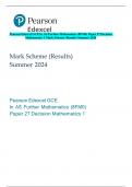 Pearson Edexcel GCE In AS Further Mathematics (8FM0) Paper 27 Decision  Mathematics 1 Mark Scheme (Results) Summer 2024 