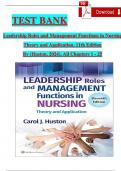 Test Bank For Leadership Roles and Management Functions in Nursing, 11th Edition by Huston, ISBN: 9781975193065, All 25 Chapters Covered, Verified Latest Edition