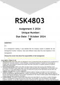 RSK4803 Assignment 3 (ANSWERS) 2024 - DISTINCTION GUARANTEED