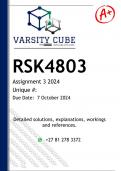 RSK4803 Assignment 3 (DETAILED ANSWERS) 2024 - DISTINCTION GUARANTEED 