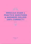 MMSC415 EXAM 1 PRACTICE QUESTIONS & ANSWERS SOLVED 100% CORRECT!!