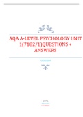 AQA A-LEVEL PSYCHOLOGY UNIT 1(7182/1)QUESTIONS + ANSWERS | 2022 LATEST UPDATE 