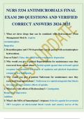 NURS 5334 ANTIMICROBIALS FINAL EXAM 200 QUESTIONS AND VERIFIED CORRECT ANSWERS 2024-2025