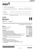 AQA GCSE BIOLOGY HIGHER TIER8461   PAPER 1H QP JUNE 2021
