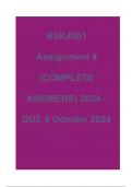 RSK4801 Assignment 4 (COMPLETE ANSWERS) 2024 - DUE 4 October 2024