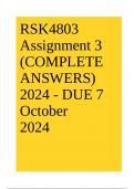 RSK4803 Assignment 3 (COMPLETE ANSWERS) 2024 - DUE 7 October  2024