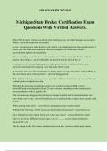 Michigan State Brakes Certification Exam Questions With Verified Answers.