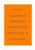 CHL2601 Assignment 10 (COMPLETE ANSWERS) 2024 (183772) - DUE 10  October 2024