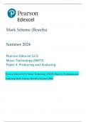 Pearson Edexcel GCE Music Technology (8MT0) Paper 4: Producing and  Analysing Mark Scheme (Results) Summer 2024