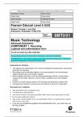 Pearson Edexcel Level 3 GCE Music Technology Advanced Subsidiary  COMPONENT 1: Recording Logbook and authentication form Release: Thursday 1  June 2023 Submission: Wednesday 15 May 2024