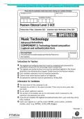 Pearson Edexcel Level 3 GCE Music Technology Advanced Subsidiary COMPONENT 2: Technology-based composition Logbook and  authentication form Release date: Friday 1 September 2023 Submission date: Wednesday 15 May 2024