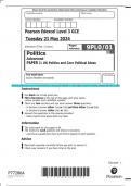 Pearson Edexcel Level 3 GCE POLITICS Advanced PAPER 1: UK Politics and Core Political Ideas QP MAY 2024