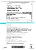 Pearson Edexcel Level 3 GCE PORTUGUESE Advanced PAPER 2: Translation into Portuguese and Written response to  works QP JUNE 2024