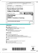 Pearson Edexcel Level 3 GCE PSYCHOLOGY Advanced PAPER 1: Foundations in Psychology QP MAY 2024 