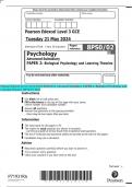 Pearson Edexcel Level 3 GCE PSYCHOLOGY Advanced Subsidiary PAPER 2: Biological Psychology and  Learning Theories QP MAY 2024 