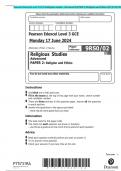 Pearson Edexcel Level 3 GCE Religious studies  Advanced PAPER 2: Religion and Ethics QP JUNE 2024 