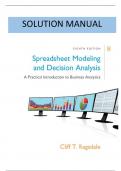 Solution Manual Spreadsheet Modeling And Decision Analysis A Practical Introduction To BusinessAnalytics 8th Edition