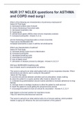 NUR 317 NCLEX questions for ASTHMA and COPD med surg I with complete solutions.