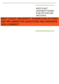 WEST COAST UNIVERSITY PHARM N180 ATI PAIN AND INFLAMMATION QUESTIONS AND ANSWERS 100% CORRECT