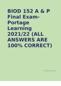 BIOD 152 A&P 2 Final Exam  Complete Solution Package Latest Update 2024/2025 (Portage Learning)