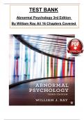 Test Bank for Abnormal Psychology 3rd Edition By William Ray, All 16 Chapters Covered, Verified Latest Edition