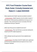 NYC Food Protection Course Exam Study Guide | Correctly Answered and Rated A+ | Latest 2024/2025