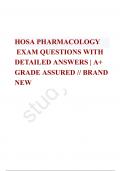 HOSA PHARMACOLOGY  EXAM QUESTIONS WITH DETAILED ANSWERS