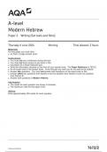 AQA A-level Modern Hebrew 7672/2 Paper 2 Writing (Set texts and films) question paper june 2024