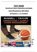 TEST BANK For Russell and Taylor's Operations and Supply Chain Management, 10th Edition, All Chapters 1 to 17 Complete, Verified Edition