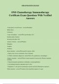 ONS Chemotherapy Immunotherapy Certificate Exam Questions With Verified Answers