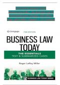 Solution Manual and Answer Guide for Business Law Today - The Essentials Text & Summarized Cases, Cengage, 13th Edition, by Roger LeRoy Miller, Verified Chapters 1 - 25, Complete Newest Version