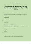 National Pesticide Applicator Certification Core Manual. Exam Questions With Verified Answers.