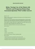 Relias: Nursing Care of the Patient with Obstetric and Postpartum Hemorrhage Assessment Questions With Verified Answers