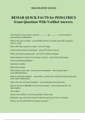 REMAR QUICK FACTS for PEDIATRICS Exam Questions With Verified Answers.