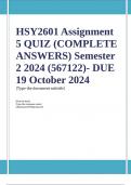 HSY2601 Assignment 5 QUIZ (COMPLETE ANSWERS) Semester 2 2024 (567122)- DUE 19 October 2024 ; 100% TRUSTED Complete, trusted solutions and explanations. Ensure your success with us..