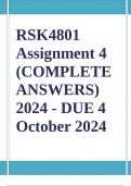 RSK4801 Assignment 4 (COMPLETE ANSWERS) 2024 - DUE 4 October 2024 ; 100% TRUSTED Complete, trusted solutions and explanations. Ensure your success with us.. 