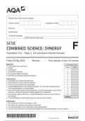 AQA GCSE  COMBINED SCIENCE: SYNERGY  Foundation Tier Paper 1 Life and Environmental Sciences JUNE 2024