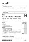 AQA  GCSE  COMBINED SCIENCE: SYNERGY  Higher Tier Paper 1 Life and Environmental Sciences JUNE 2024