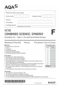 AQA GCSE  COMBINED SCIENCE: SYNERGY  Foundation Tier Paper 2 Life and Environmental Sciences JUNE 2024