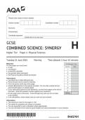 AQA GCSE  COMBINED SCIENCE: SYNERGY  Higher Tier Paper 4 Physical Sciences JUNE 2024