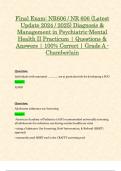 Final Exam: NR606 / NR 606 (Latest Update 2024 / 2025) Diagnosis & Management in Psychiatric-Mental Health II Practicum | Questions & Answers | 100% Correct | Grade A - Chamberlain