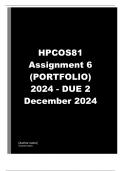 HPCOS81 Assignment 6 PORTFOLIO 2024 - DUE 2 December 2024 ;100 % TRUSTED workings, Expert Solved, Explanations and Solutions. 