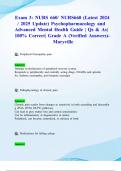 Exam 3: NURS 660/ NURS660 (Latest 2024/ 2025 Update) Psychopharmacology and Advanced Mental Health Guide | Qs & As| 100% Correct| Grade A (Verified Answers)- Maryville