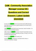 CAM - Community Association Manager License GA | Questions and Correct Answers | Latest Update 2024/2025