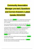 Community Association Manager pre-test | Questions and Correct Answers | Latest Update 2024/2025