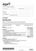 AQA A-level SOCIOLOGY Paper 3 Crime and Deviance with Theory and Methods Question paper 2024