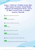 Exam 1: NURS 661/ NURS661 (Latest 2024/ 2025 Update) Psychiatric Mental Health Diagnosis and Management Review | Qs & As| 100% Correct| Grade A (Verified Answers)- Maryville