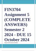 FIN3704 Assignment 5 (COMPLETE ANSWERS) Semester 2 2024 - DUE 15 October 2024 ; 100% TRUSTED Complete, trusted solutions and explanations. Ensure your success with us..