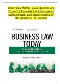 Solution and Answer Guide for Business Law Today - The Essentials Text & Summarized Cases, Cengage, 13th Edition, by Roger LeRoy Miller  All 1-25 Chapters Covered ,Latest Edition,