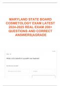 MARYLAND STATE BOARD COSMETOLOGY EXAM LATEST 2024-2025 REAL EXAM 200+ QUESTIONS AND CORRECT ANSWERS|AGRADE